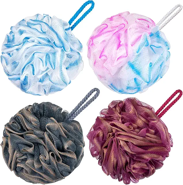 Large Mesh Loofah Scrub Pad Set of 4 - 80g Body Scrubber for Men & Women