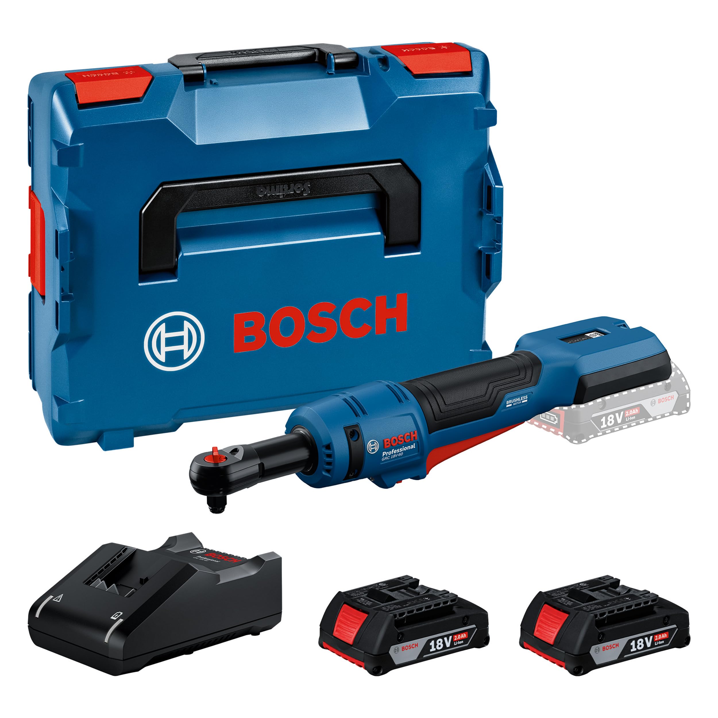 Bosch Professional 18V System llave de crique a batería GRC 18V-60 (incl. 2 baterías GBA 2.0Ah, cargador GAL 18V-40, L-BOXX)