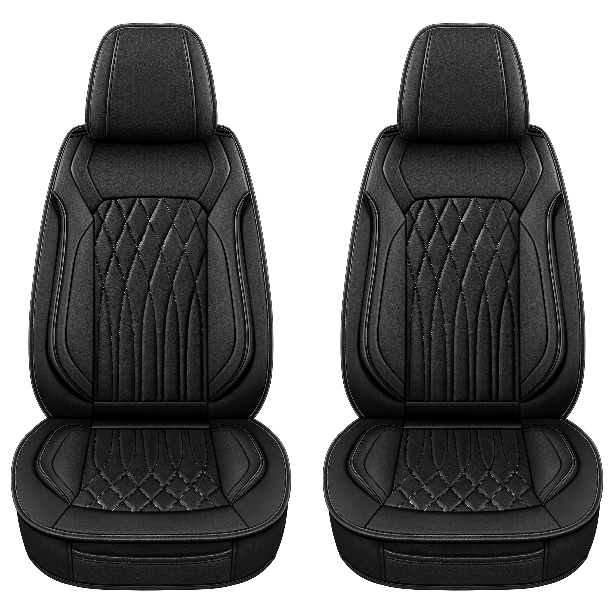 Pariitadin Leather Car Seat Covers Front Pair, Waterproof Faux Leather Seat Covers for Cars, Non-Slip Car Interior Covers Universal Fit for Most Cars Sedans Trucks SUVs, Black Line