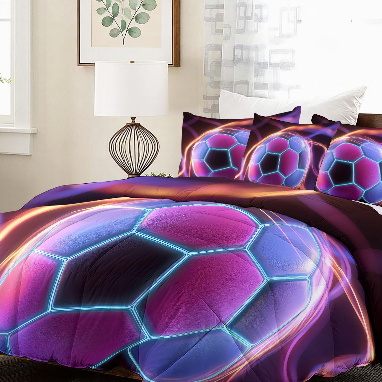Edredón sin funda de 240 x 220 cm para fútbol deportivo, 4 temporadas, edredón para alérgicos, edredón cálido y suave para todo el año, con 2 fundas de almohada, manta para dormir para niños y