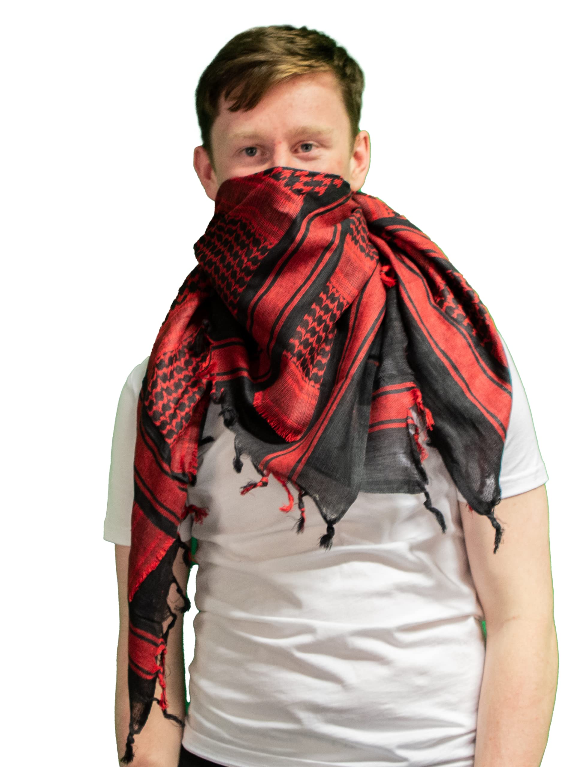 Retro Seventy2 Adult Shemagh Scarves Mens Arab Scarf Cotton Winter Womens Wrap Palestinian Desert Keffiyeh (Black/Red)