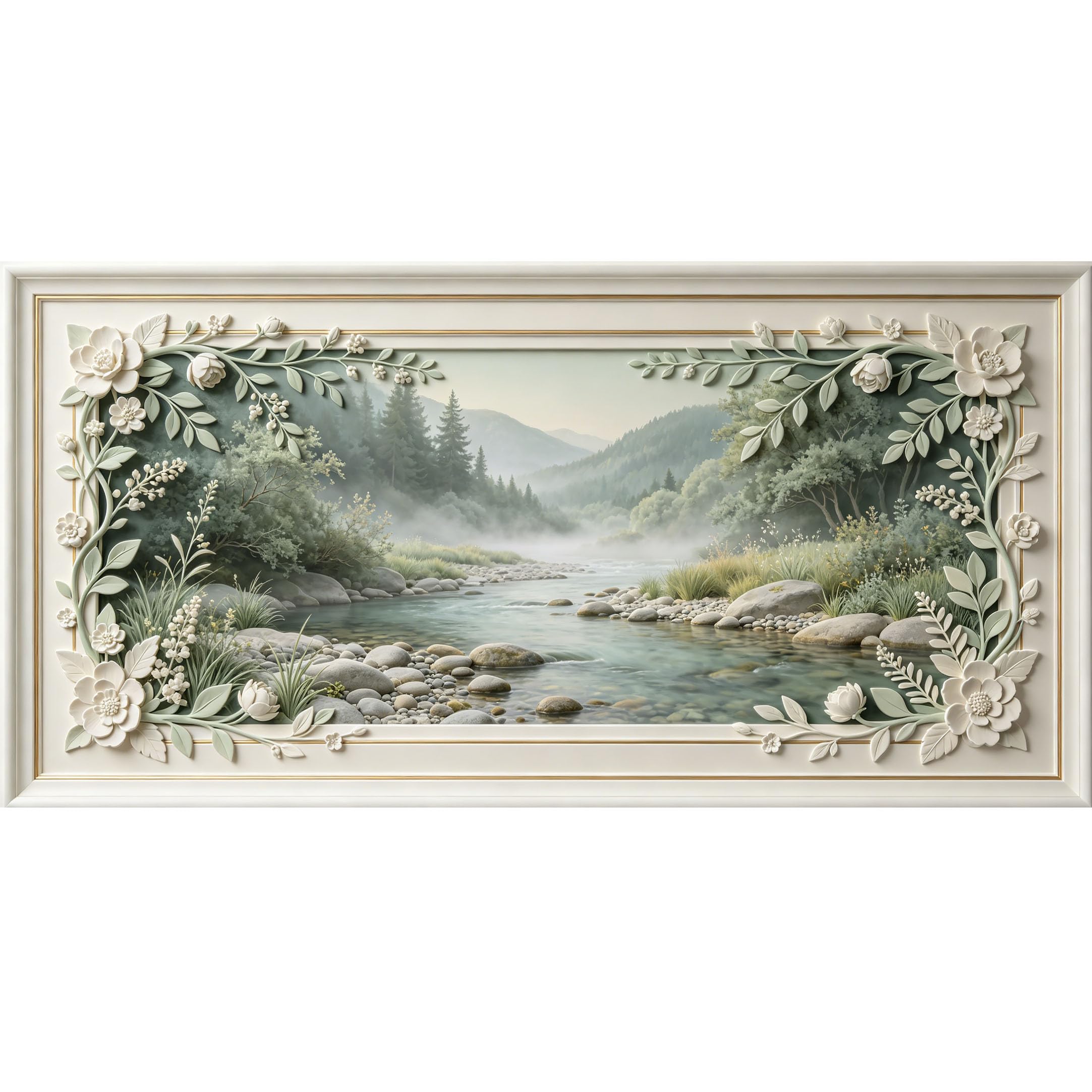 Agglomerix 3D Framed Wall Art Mountain River Forest Floral Botanical Relief Large Size SelfAdhesive Removable Wall Decor Prints Artwork for Living Room Bedroom Office