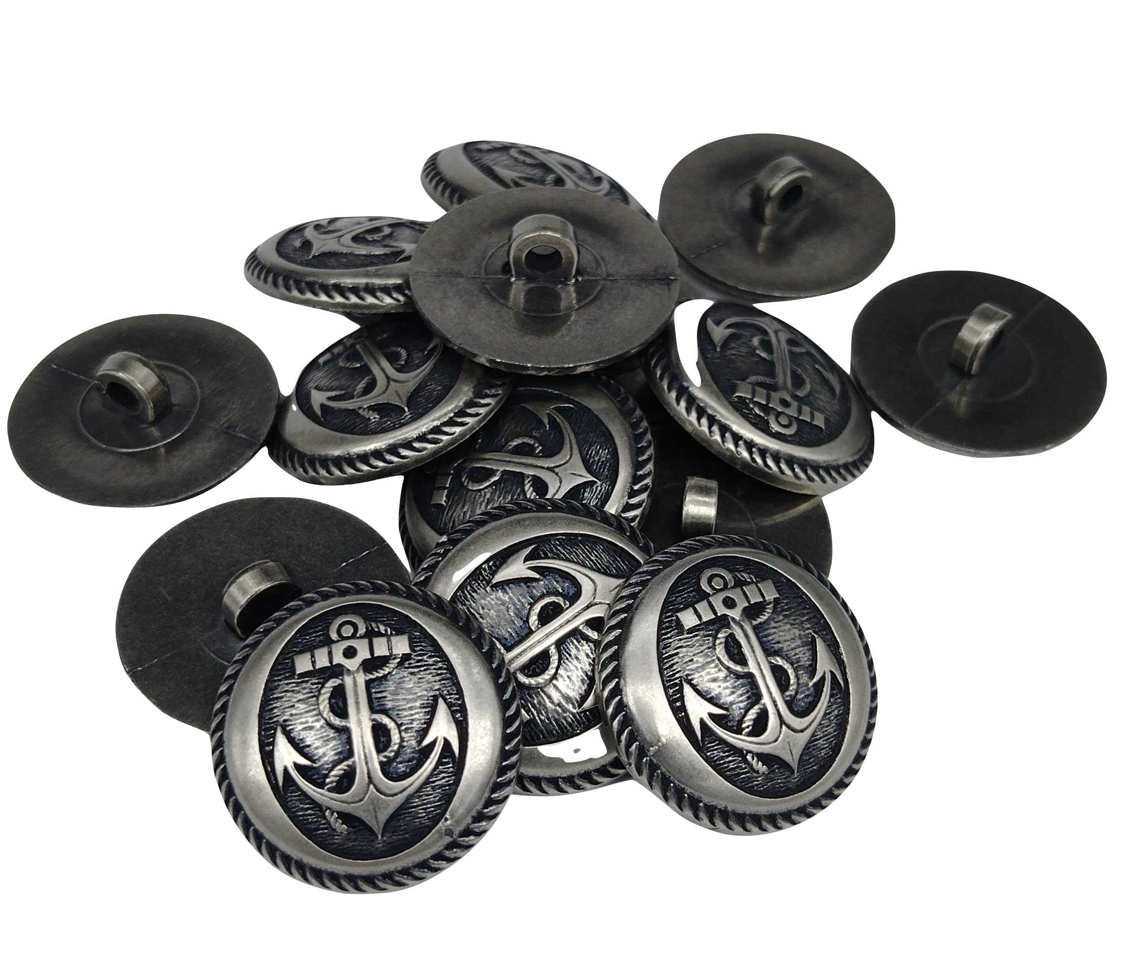 Bottoni in Oro e Argento con Ancora - Bottoni Blu Scuro - 2 Misure 15 e 23 mm - Prodotto e spedito dalla Spagna (Argento, 23 mm)
