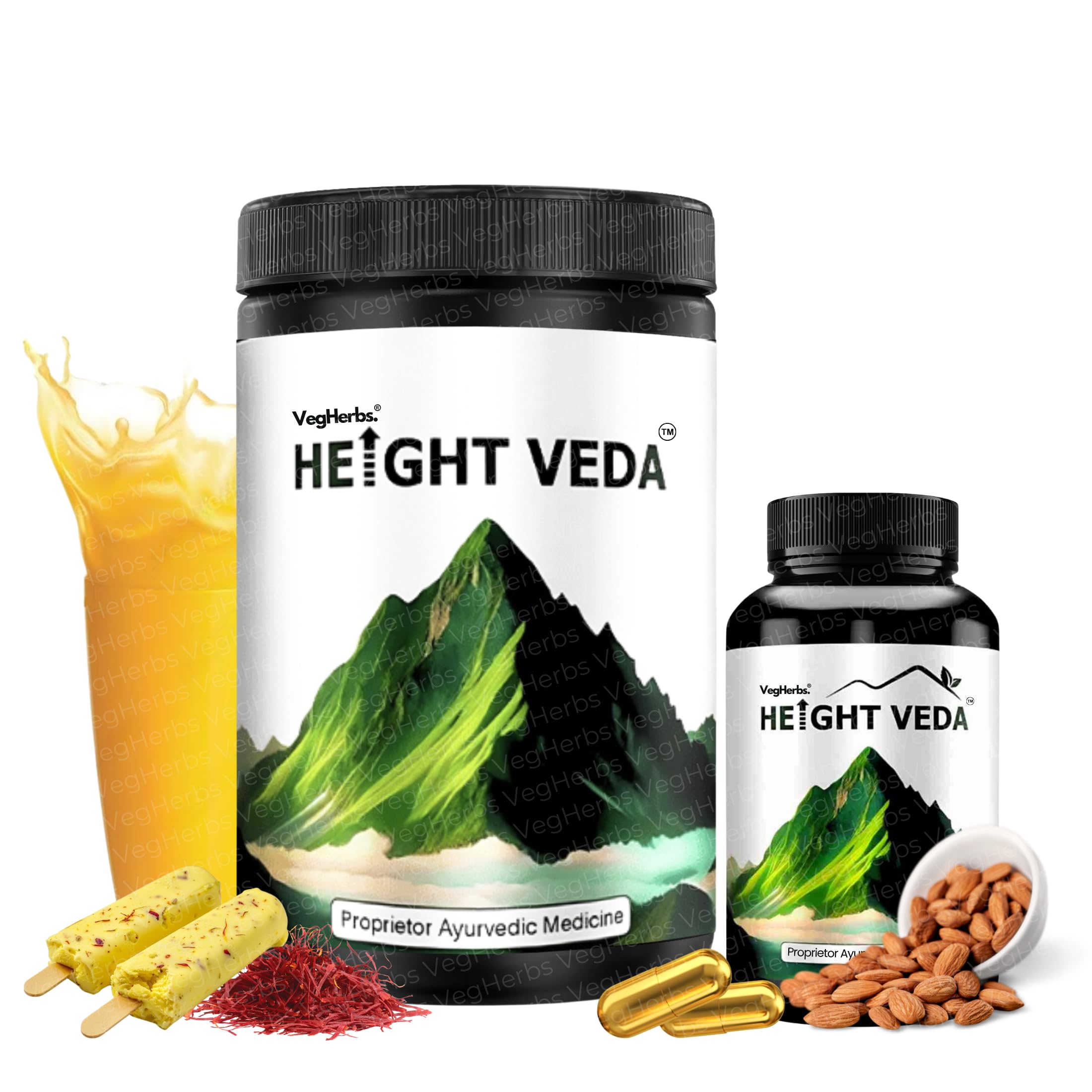 Original Height Veda Supreme Formula Powder 400gm with Double Strength 30 Capsules