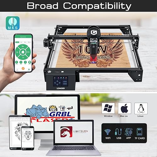Miniatura 7 de Grabador láser oficial LONGER RAY5, máquina de grabado láser de 10 W con pantalla táctil de 3.5 pulgadas, cortador láser de 60 W para diseño