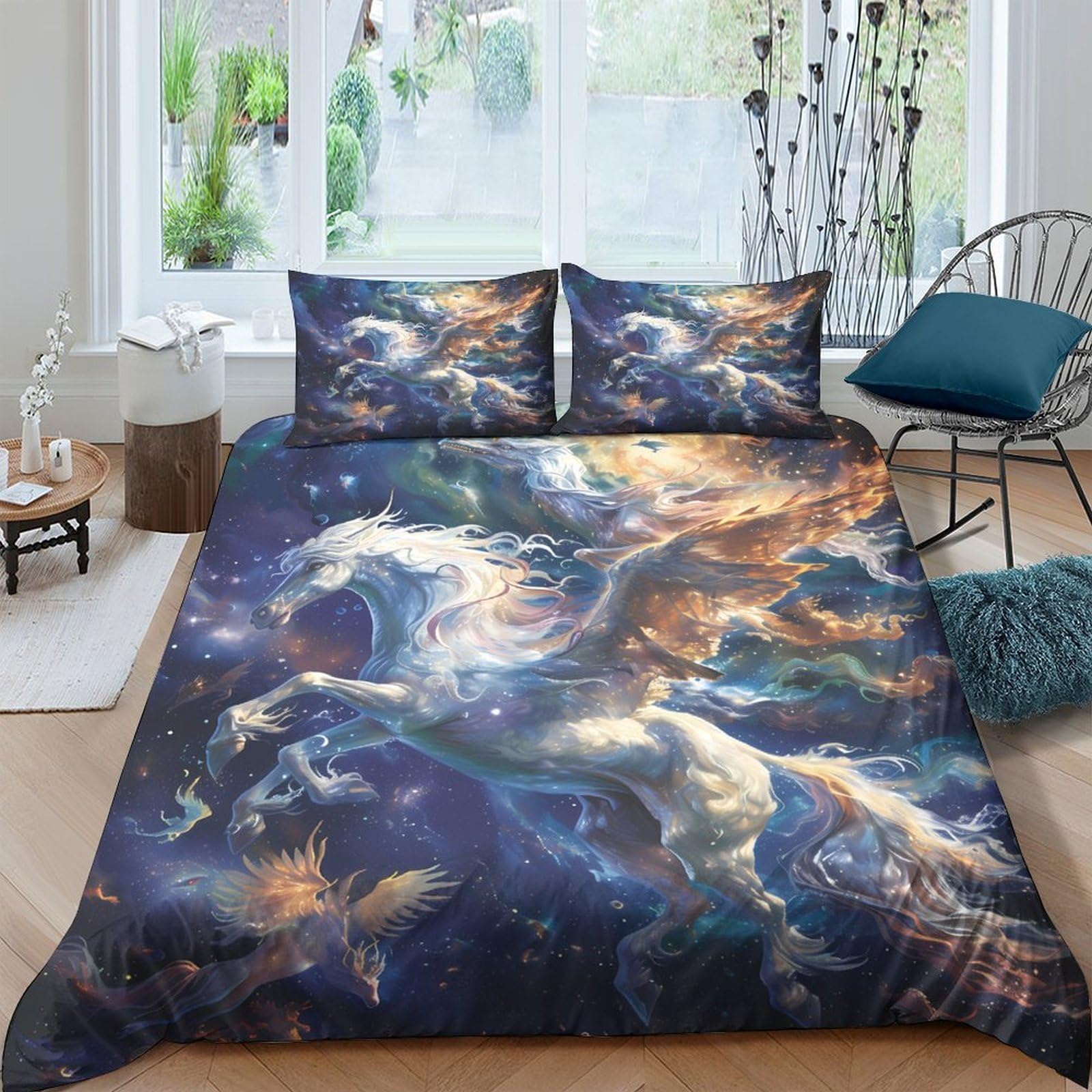 Ctjqhvkz Style-7 3D Printed Majestic Unicorn Fitted Sheet Microfiber Soft Fantasy Night Sky Mattress Cover For Bedroom Guestroom Easy Care Single（135X200cm）