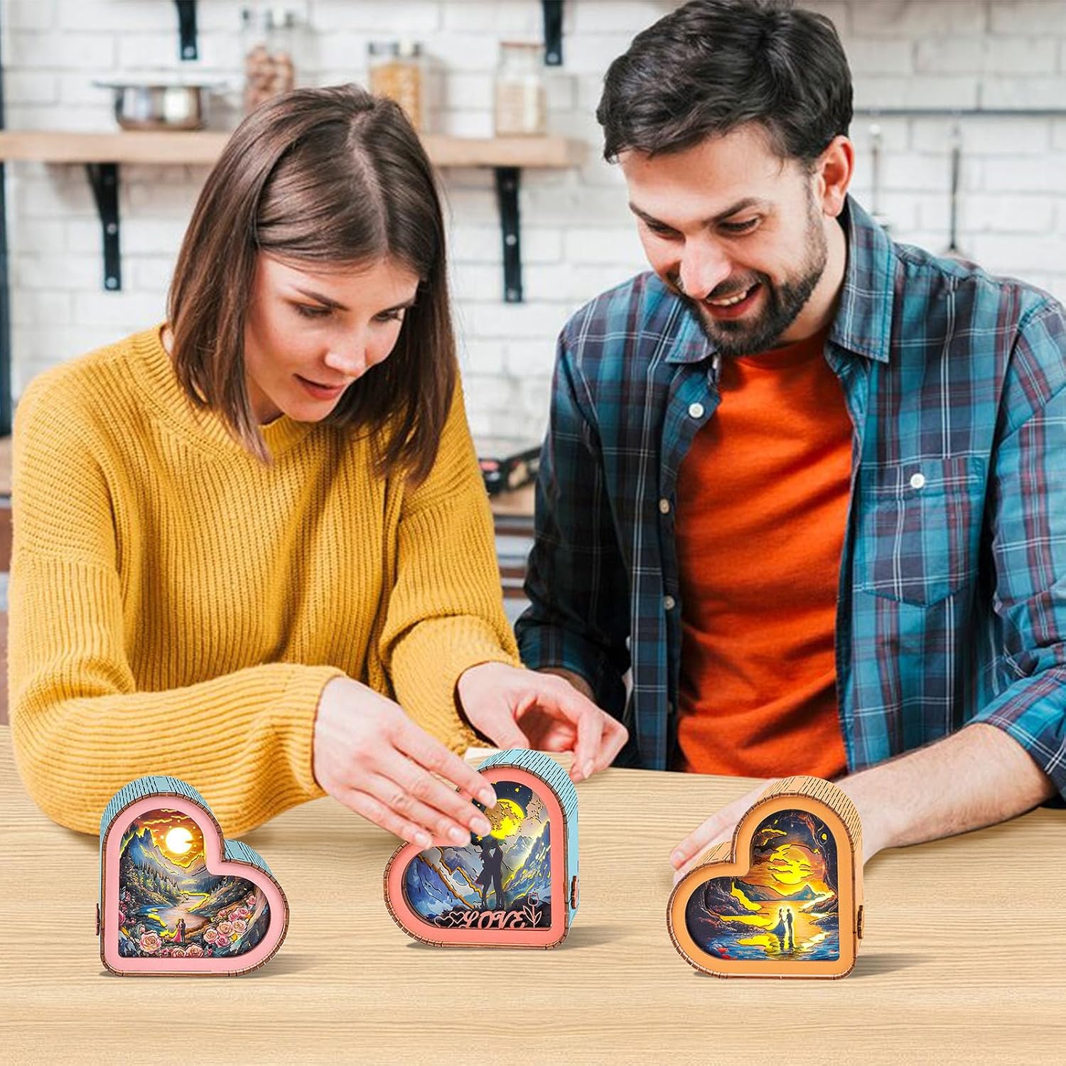 WOODBESTS Wooden Puzzles 3D Nightlight(Sweet Love) DIY Wooden Puzzles for Adults-3D Wooden Puzzle Night Light for Teens-Exquisite Desk Decor for DIY Puzzle Lovers