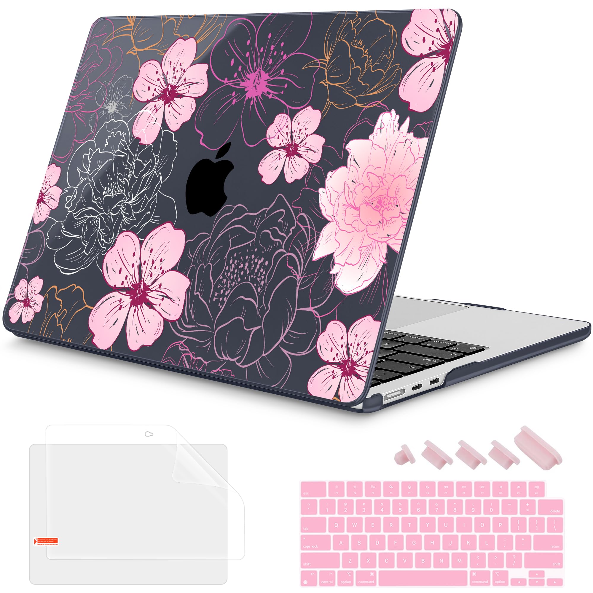 Photo 1 of Mektron for 2026/2025/2024/2023 MacBook Air 15 INCH M5 A3448 /M4 A3241 /M3 A3114 /M2 A2941 Case, Printed Plastic Hard Shell Cover with 15.3" Liquid Retina Display Touch ID, Flowers Illustration