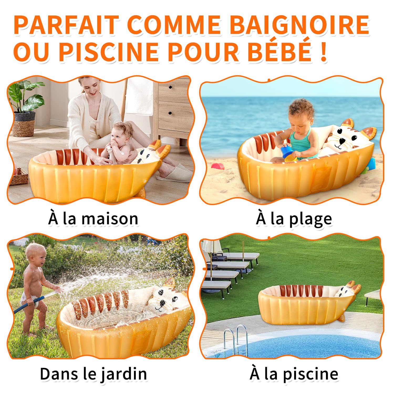 Baignoire Bebe Gonflable Pliable, Bassin de Douche pour Bébé, Mini Piscine Gonflable Orange