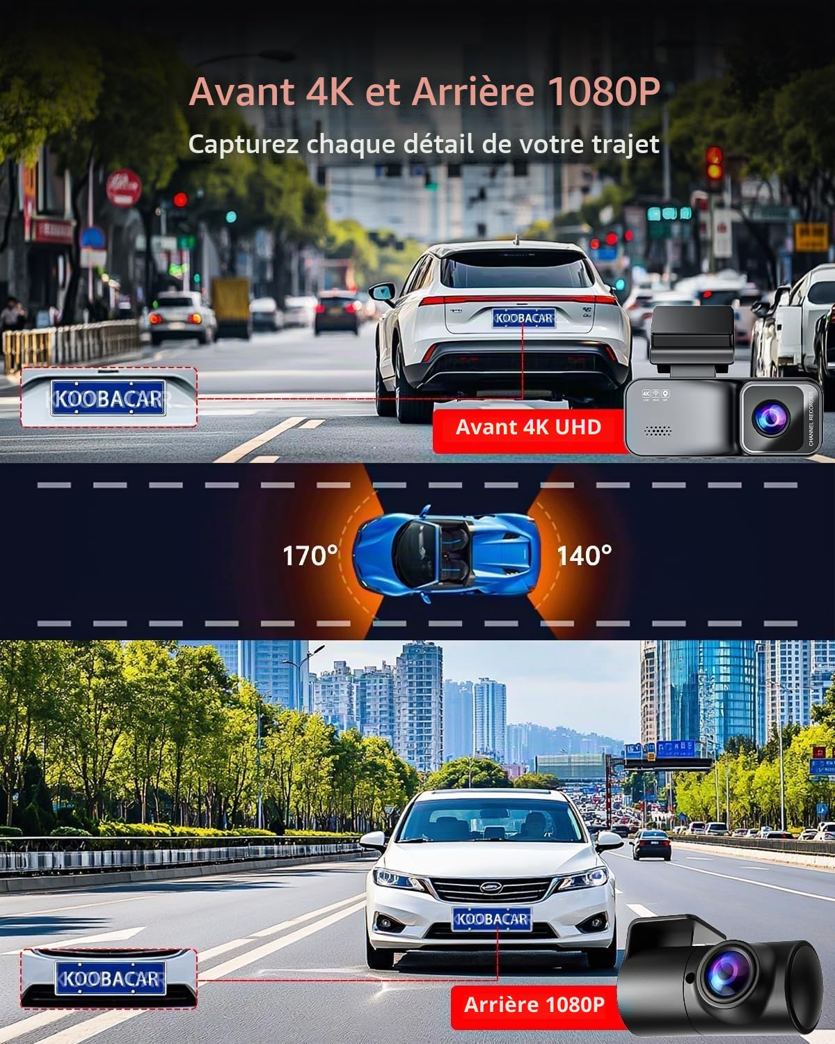 Dashcam Osmo Pro 4K Avant/Arrière - WiFi 5,8 GHz, GPS, 170° - Stationnement - Carte 64 Go Incluse