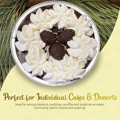 Miniatura 5 de KitchenDance - Juego de sartenes desechables para postres con tapas, moldes redondos de 4 pulgadas para hoteles y restaurantes, papel de aluminio