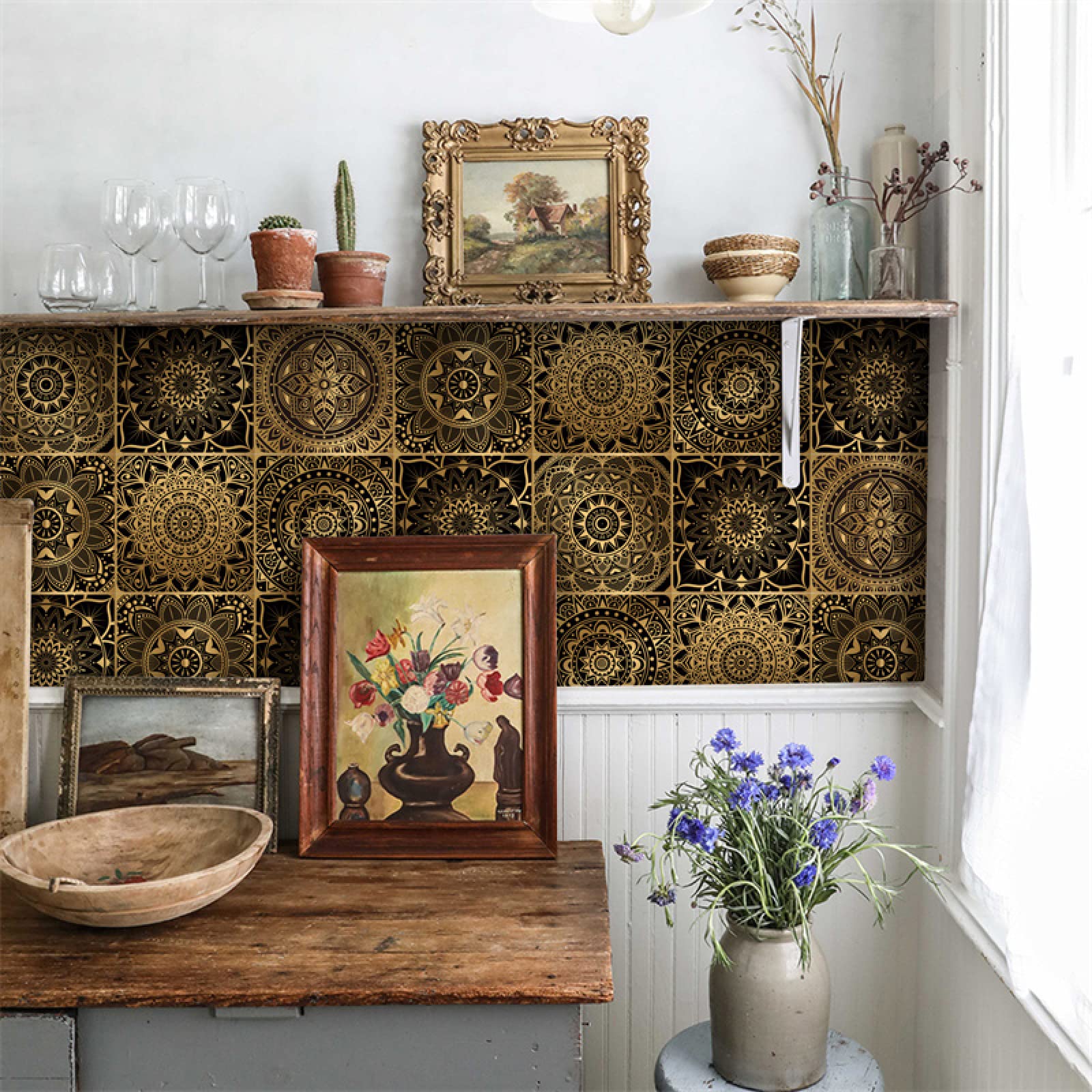 Autocollants Pour Carrelage Blanc Noir Mandala Coller Sur Les Carreaux