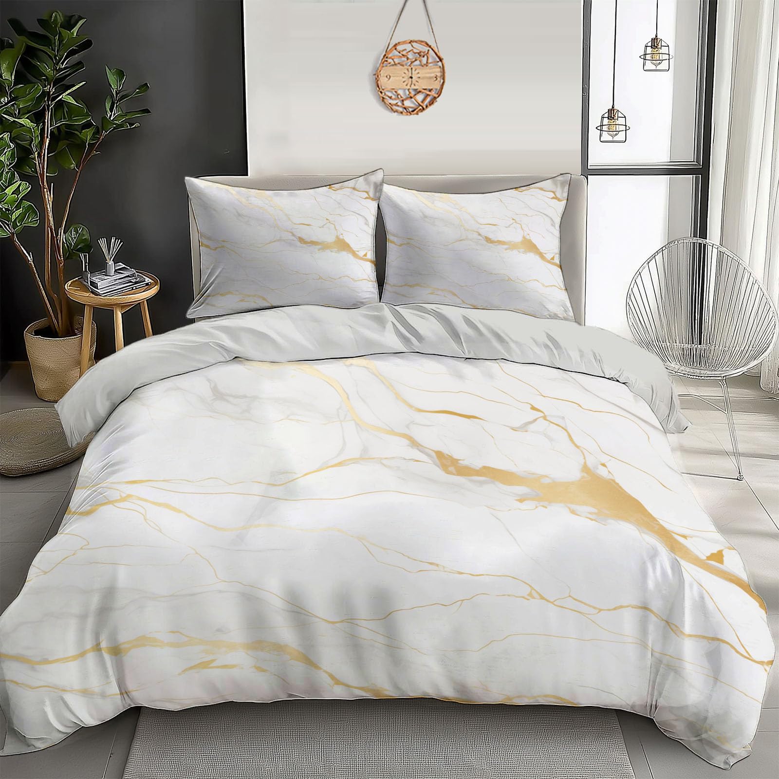 Housse de couette 140x200cm imprimé 3D marbre avec taie d'oreiller pour parure de lit enfant ado