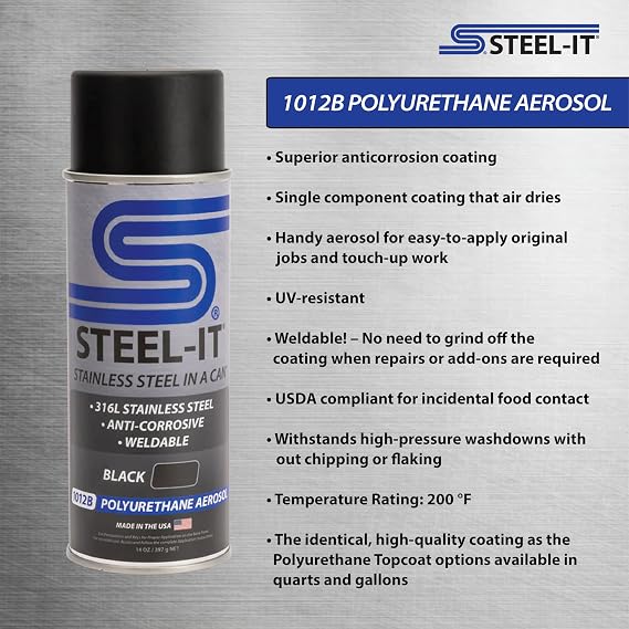 Steel-It 1012D Polyurethane, Industrial Paint Coatings, Weldable, Easy to Apply - Black (6 Pack)