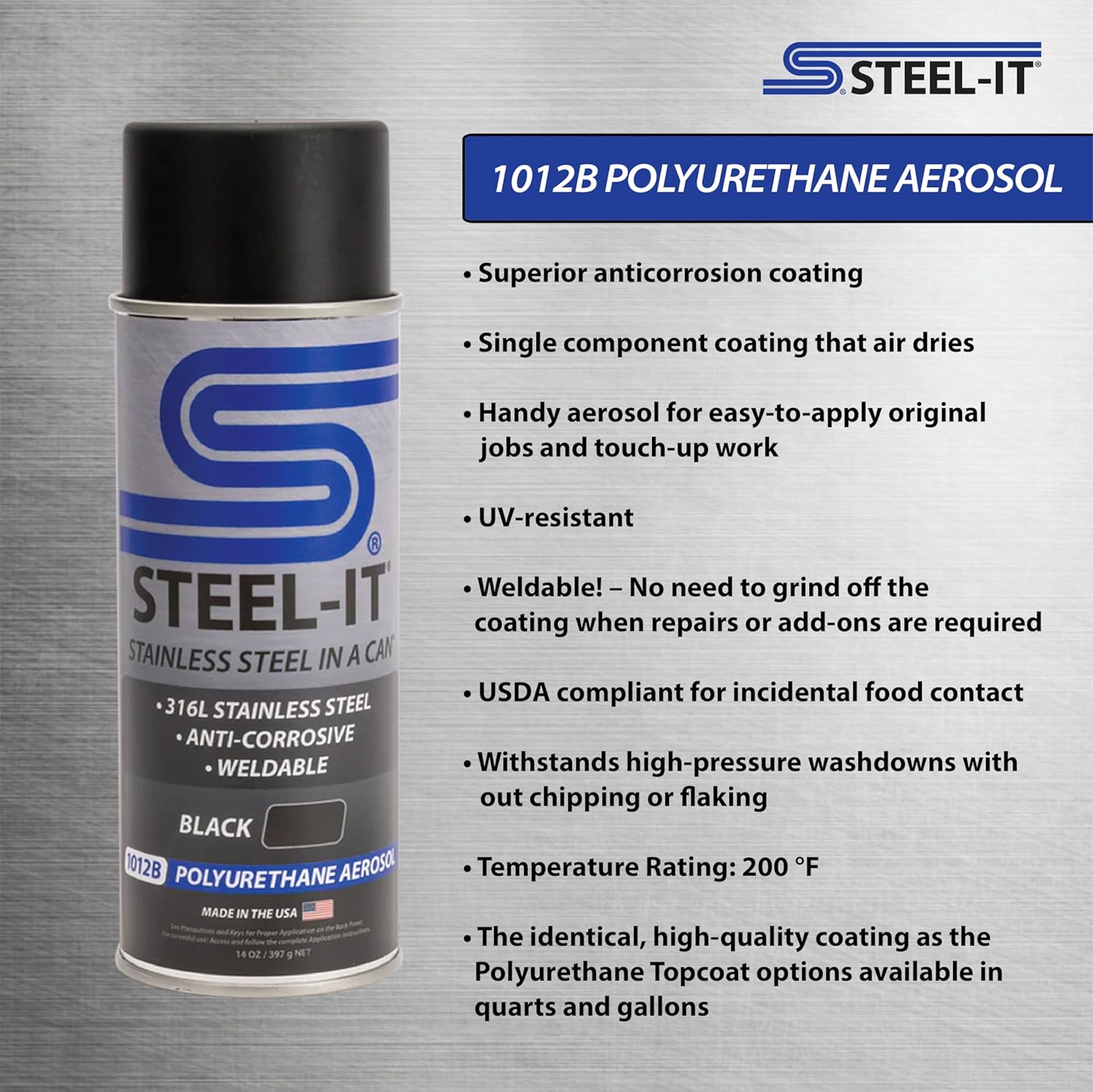 Steel-It 1012D Polyurethane, Industrial Paint Coatings, Weldable, Easy to Apply - Black (2 Pack)
