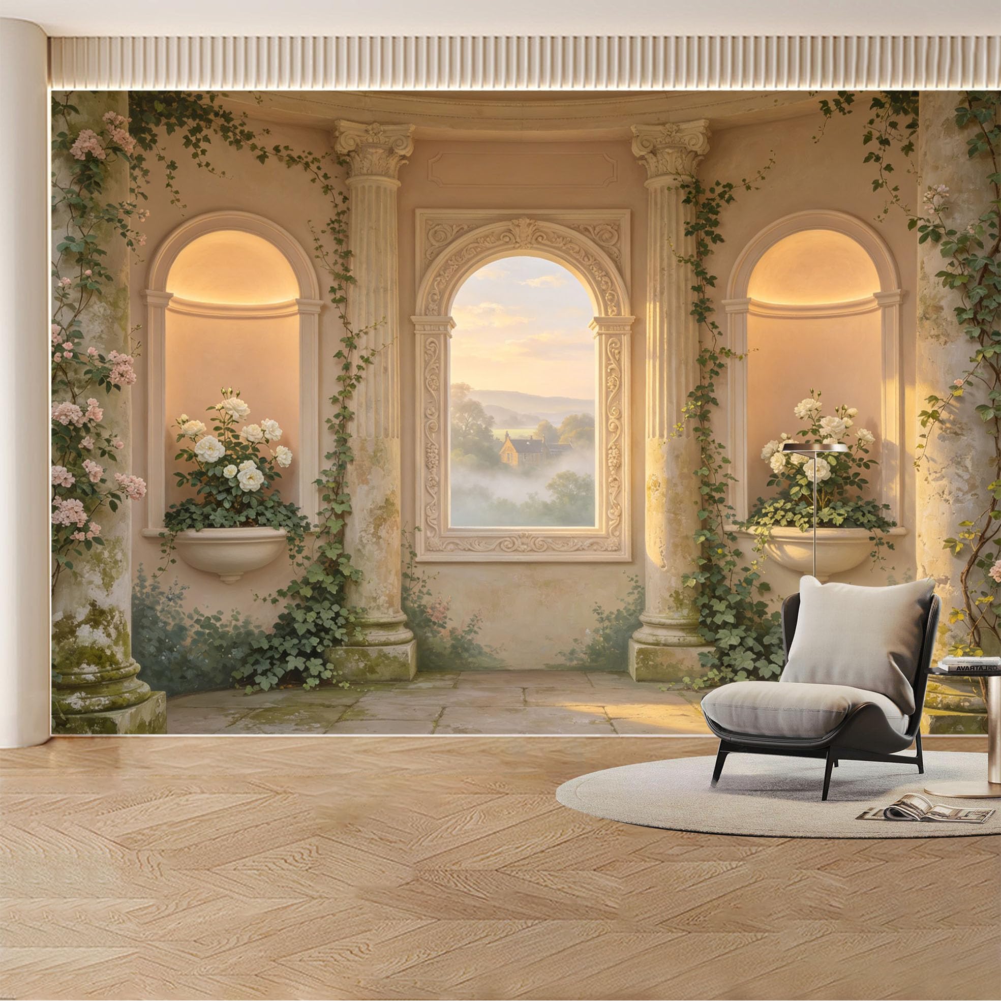 Kayorowalls Bh20260620026 Custom Wall Mural Wallpaper Garden Arch View Landscape Nature Large Wall Art Mural Design Vintage Romantic Misty Removable Selfadhesive Large Photo For Living Room， Bedroom， Office