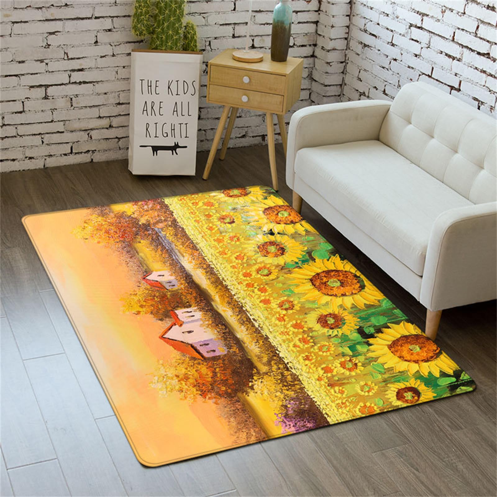 Tapis de salon botanique aux tournesols 120x160cm pour réchauffer un sol froid