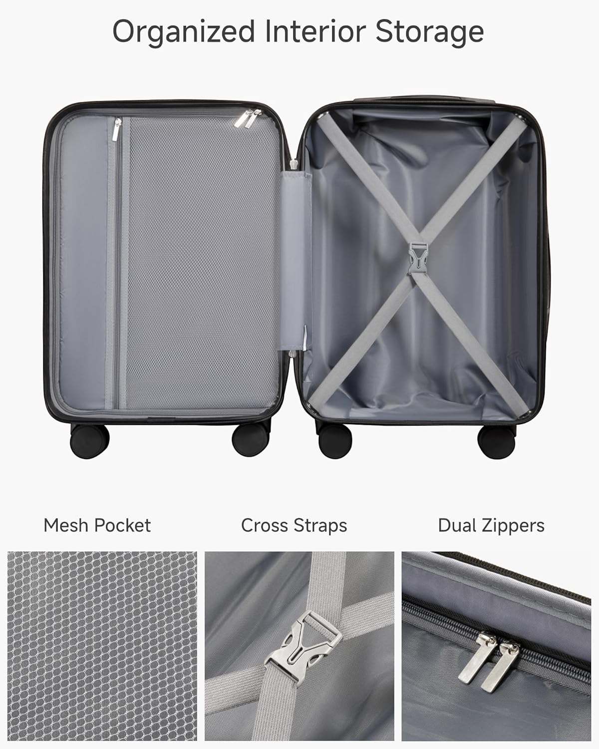 YOETEY Carry On Luggage 22x14x9 Airline Approved, 20" Hardside Suitcase with Front Pocket for Laptop, Lightweight Spinner Luggage with TSA Lock & Matching Tote Bag (3 Piece Sets, White)