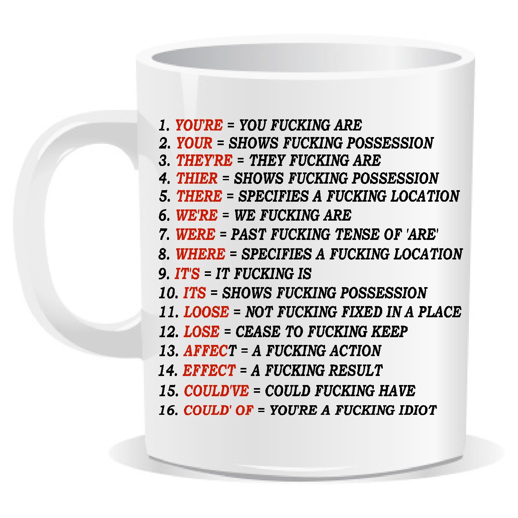 Grammar Expletive Mug Cup | Secret Santa Mug | Christmas Xmas | Naughty Swearing Rude Novelty Joke Funny | Tea Coffee | Work Shop Office | Under 10 Pounds Ideas | by Ellis Graphix (TM)