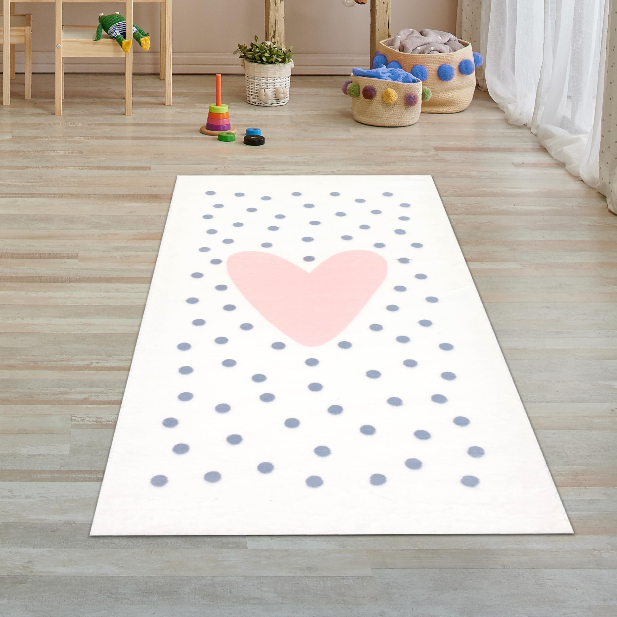 Teppich-Traum Alfombra guardería corazón Lunares Soft en Rosa Crema 80 x 150 cm
