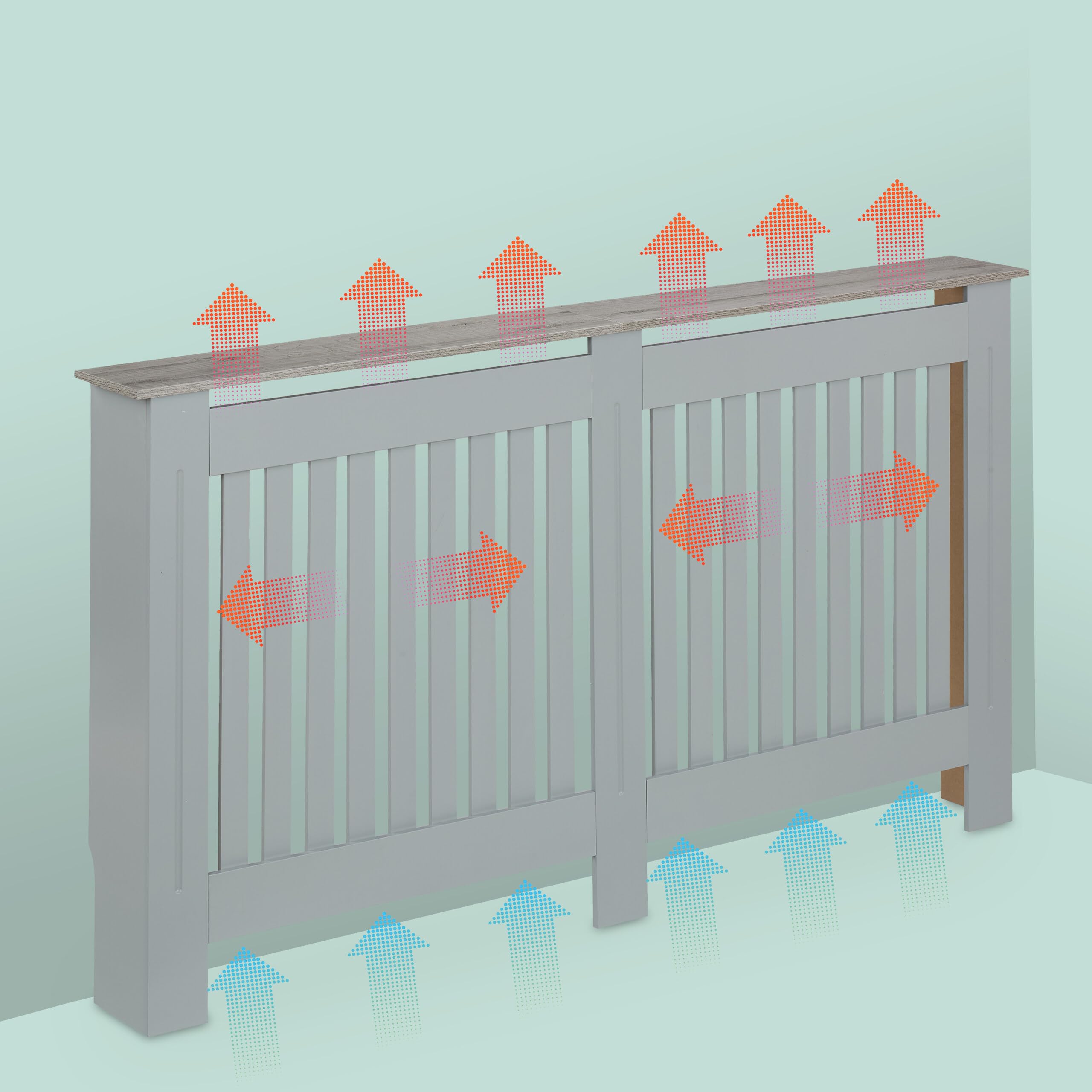 Relaxdays Cache-radiateur, Design Moderne, Tablette Pratique, en MDF, H x L x P : 83 x 152 x 19 cm, Gris