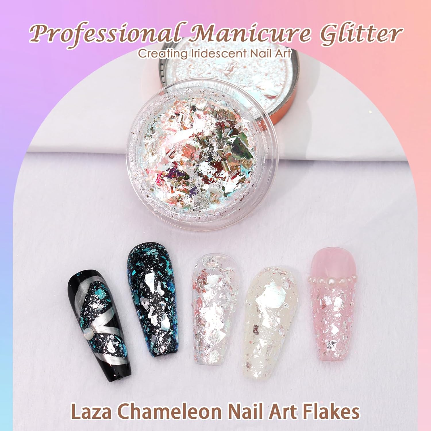 Laza Ice Blue Pearl Chameleon Flakes Nail Glitter Irregular Opal Nail Foil Flakes Chunky Confetti Color-Shift Sequins Iridescent Fairy Dust for Mermaid Nails Design, Nail Decorations for Nail Art - Image 4