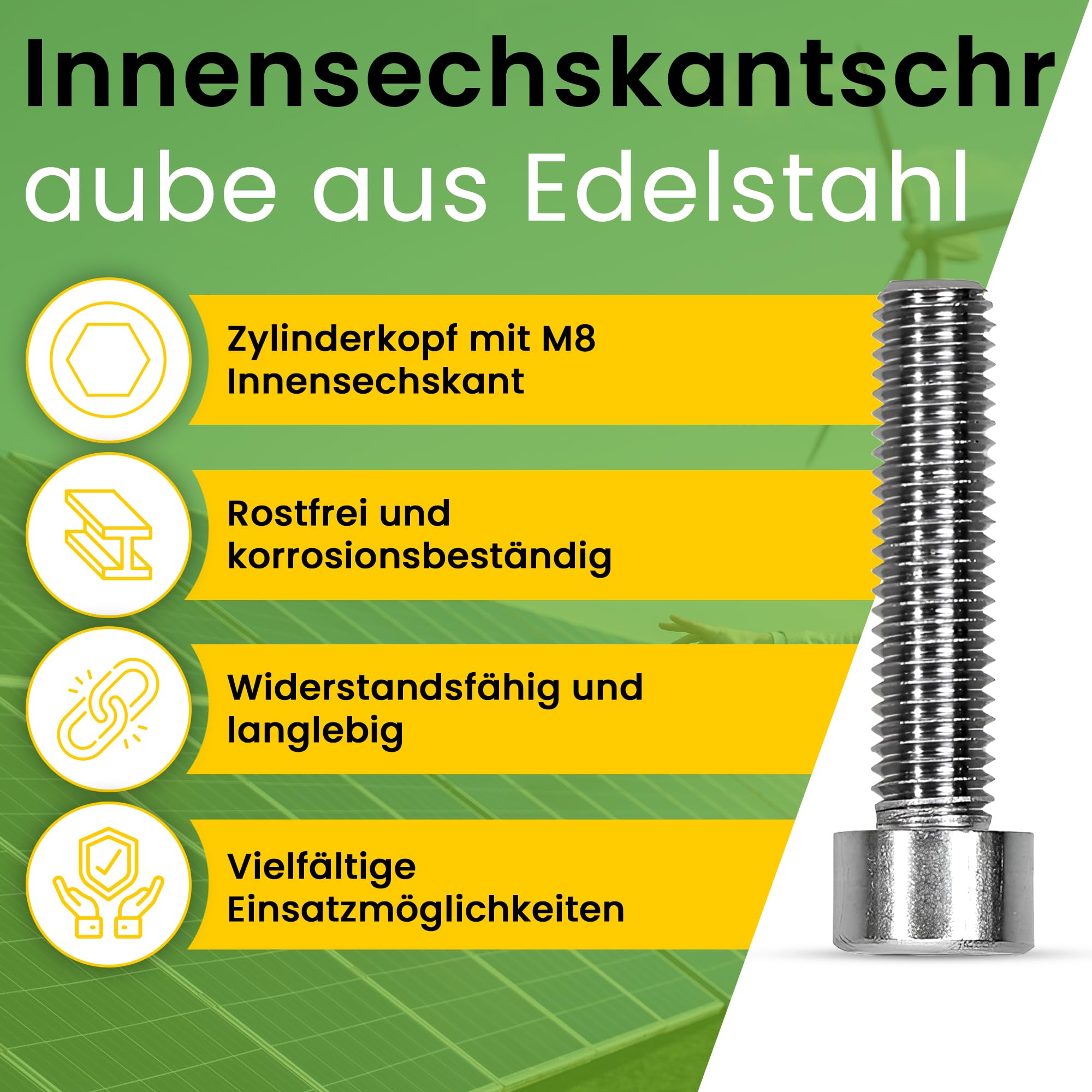 Offgridtec Śruby imbusowe M8 x 60 mm z łbem cylindrycznym, stal nierdzewna 304 (A2), pełny gwint do bezpiecznego mocowania, wysoka wytrzymałość i odporność na korozję, standard DIN 912 (25 sztuk