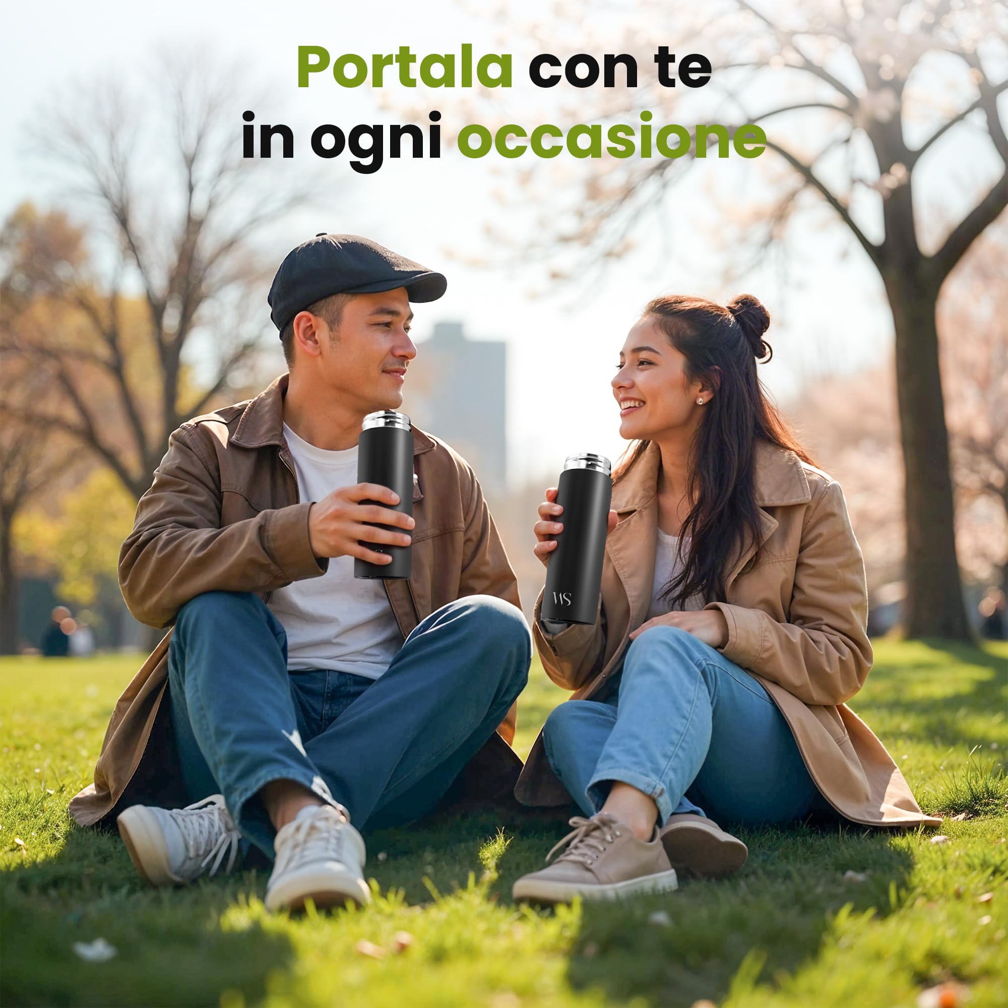 Infusore per tè/frutta e borraccia d’acqua + colino + inserimento per frutta senza BPA | 450ml bottiglia termica in acciaio inox con isolamento vuoto | ufficio, outdoor, scuola, sport – caffè, tè