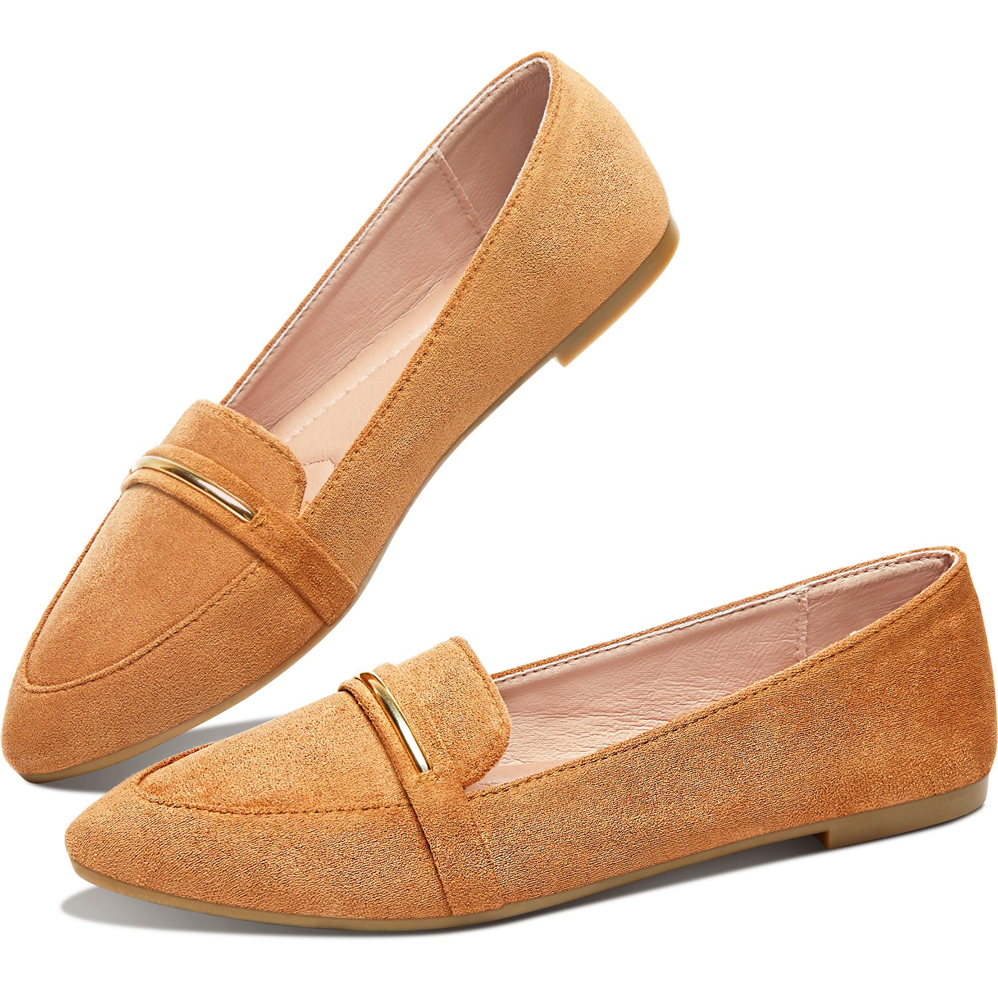Obtaom Women's Pointy Toe Loafer Flat Comfortable Faux Suede Work Shoes,Cute Penny Loafer Slip On Ballet Flat