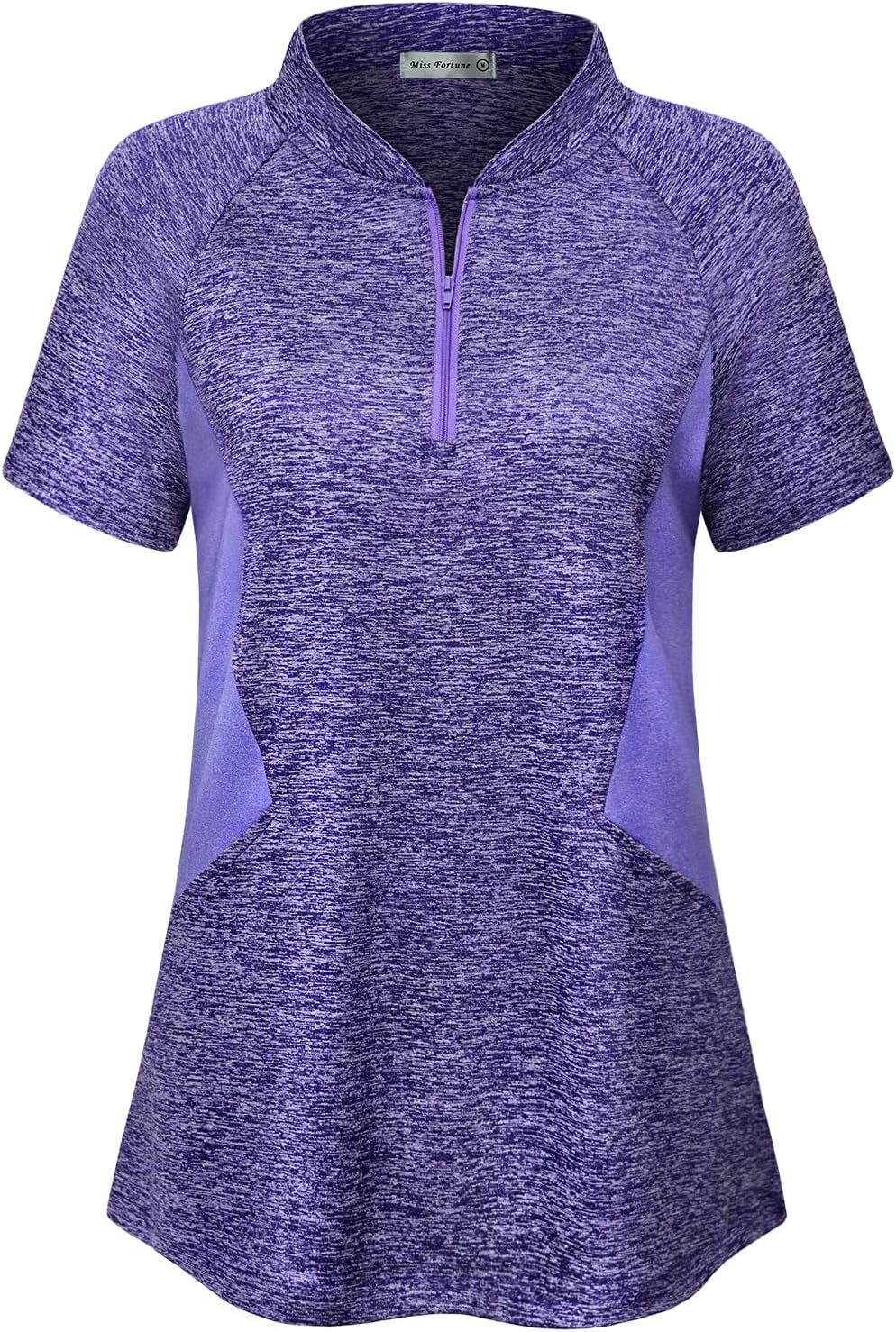 Miss Fortune Women's Running Tops Zip Up Collarless Tennis Golf Shirts Yoga Gym Workout Tops Shirts Quick Dry