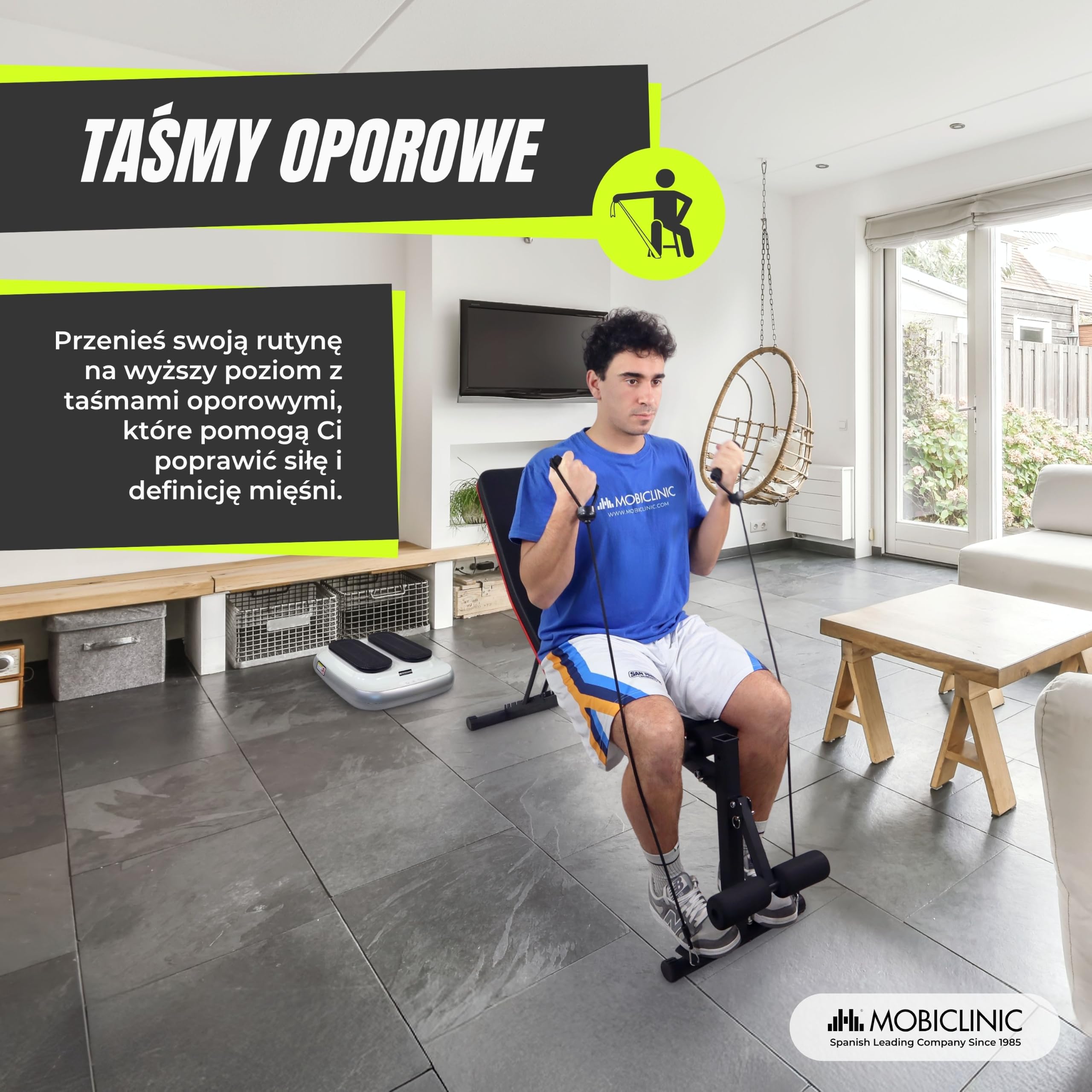 Mobiclinic®, Ławka treningowa, Z Paskami Oporowymi, Składana, Z Kółkami, Wielofunkcyjna, Do Wyciskania na Ławce, Regulowana, Uchylna i Opuszczana, Do 120 kg, Planefit, Domowa Siłownia