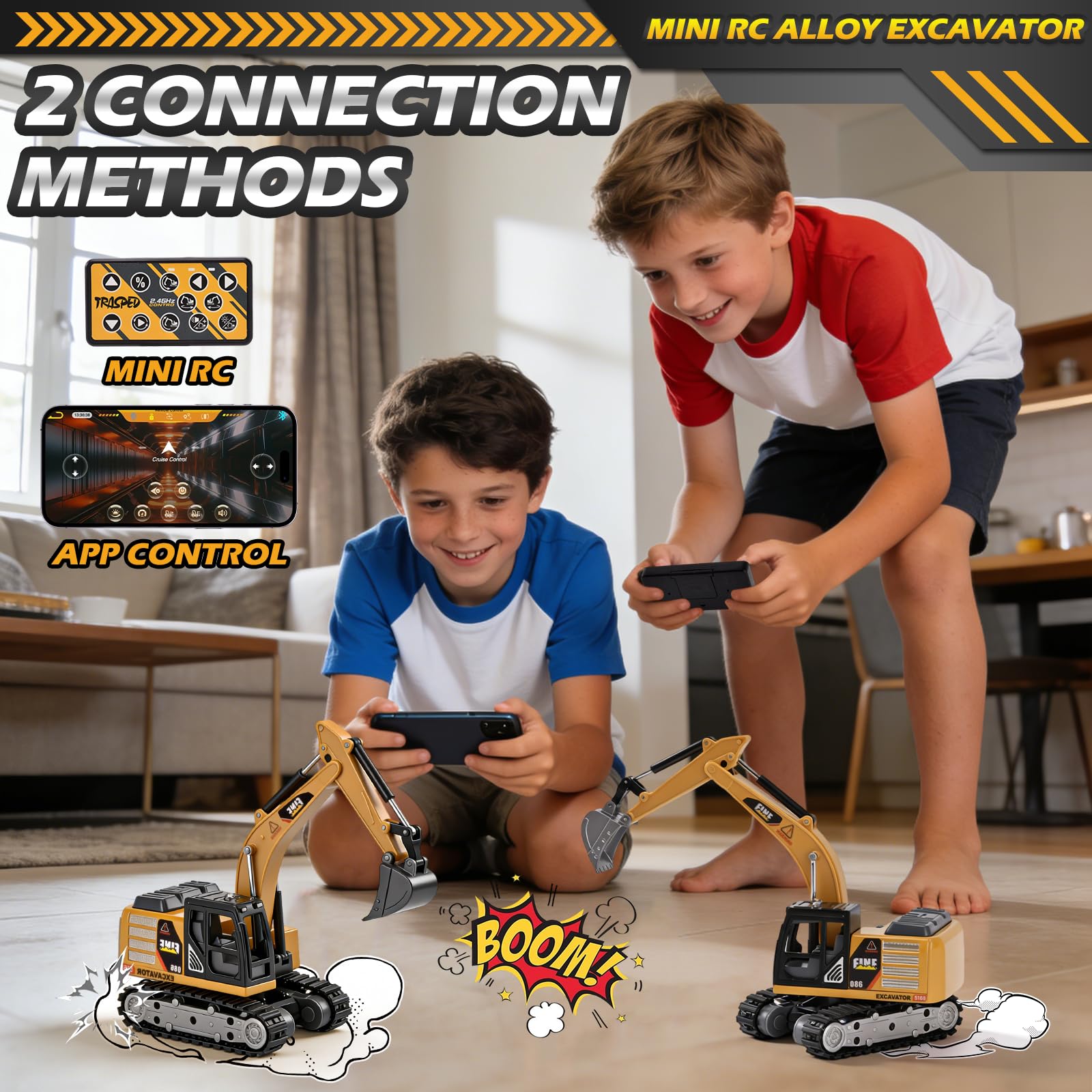 Mini Pelle Télécommandée, 1:64 Pelleteuse Télécommandée avec Pelle Métallique, 2,4 GHz RC Pelleteuse avec Lumières et Sons, 2 Vitesses, Rechargeable USB – pour Enfants à Partir de 3 Ans - 5