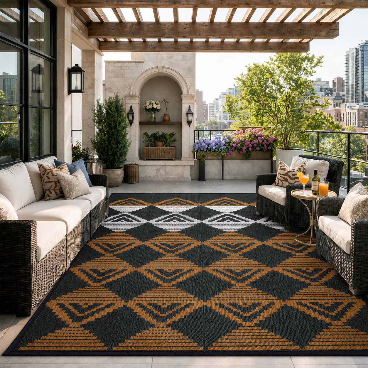 Lahome Outdoor Rug 9x12 Black/Brown