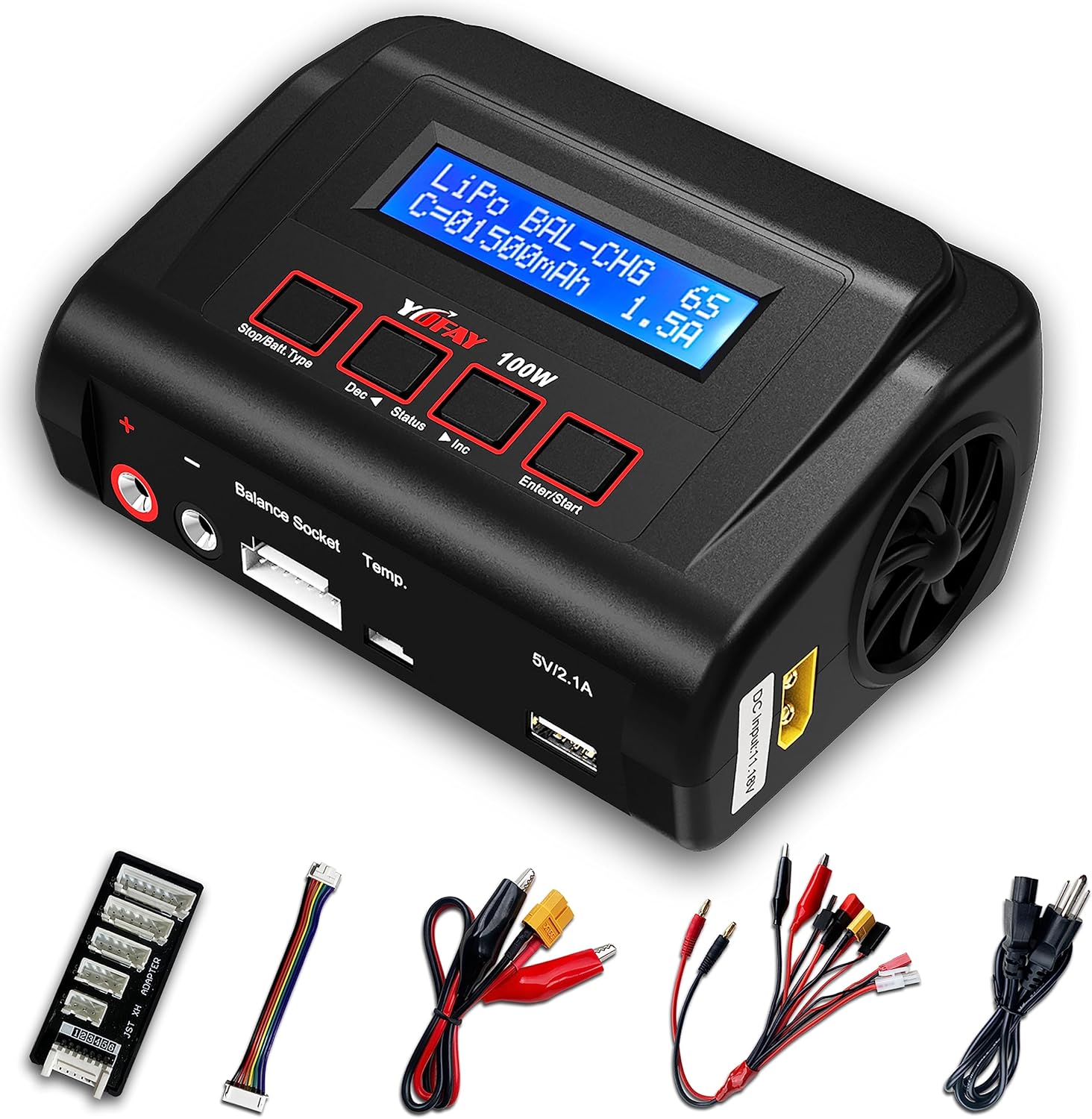 YUFAY RC Battery Charger AC/DC 100W Lipo Charger Lipo Battery Charger for 2S 3S-6S 7.4v 11.1v Lipo Battery Packs with TRX/Alligator Clip//XT60/T-Deans/Tamiya/JST/Futaba : Everything Else