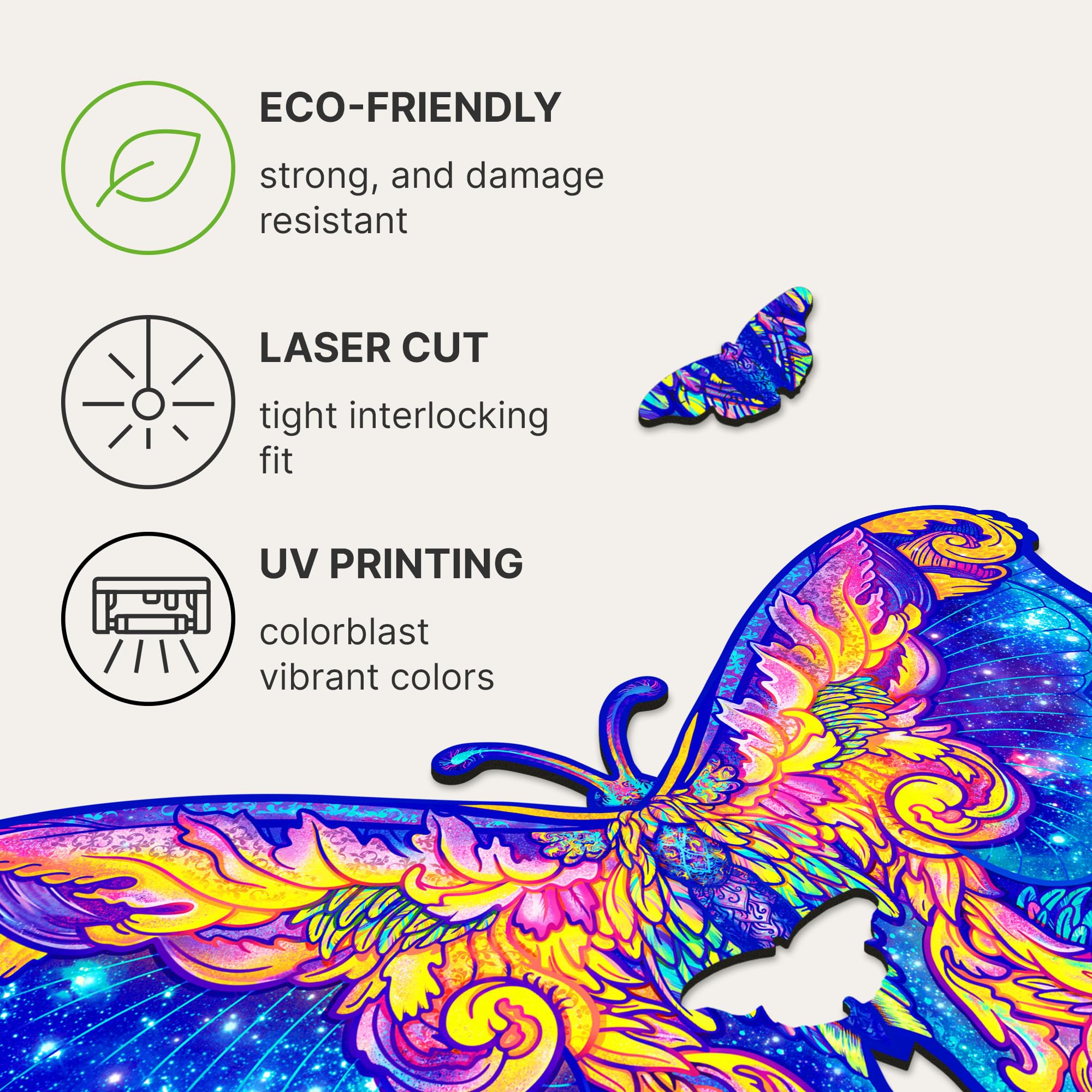 UNIDRAGON Intergalactic Butterfly Wooden Jigsaw Puzzle for Adults - 306 Unique Shaped Pieces - King Size 41 x 30 cm