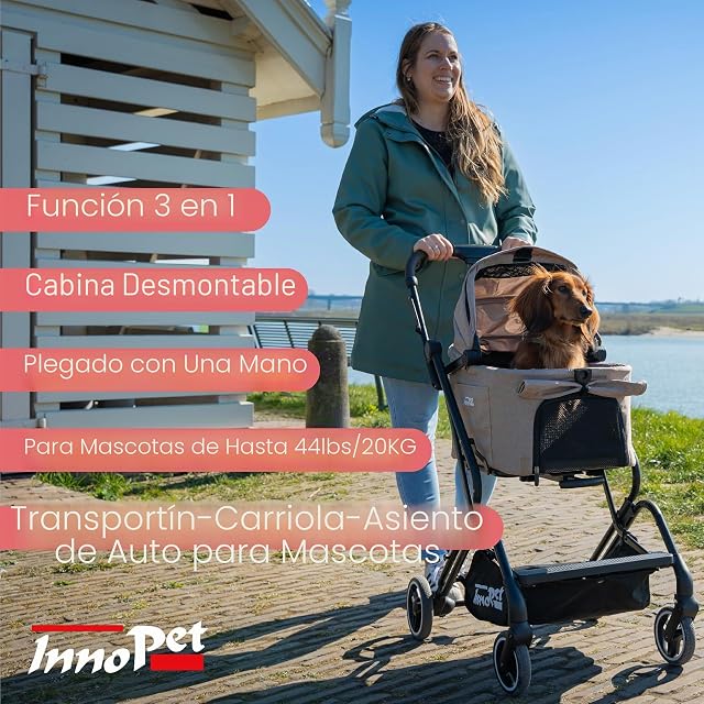 Foto 2 de 8 de Innopet Nomad carrito compacto - Cochecito ligero y plegable para perros y gatos hasta 20kg, con cesta…