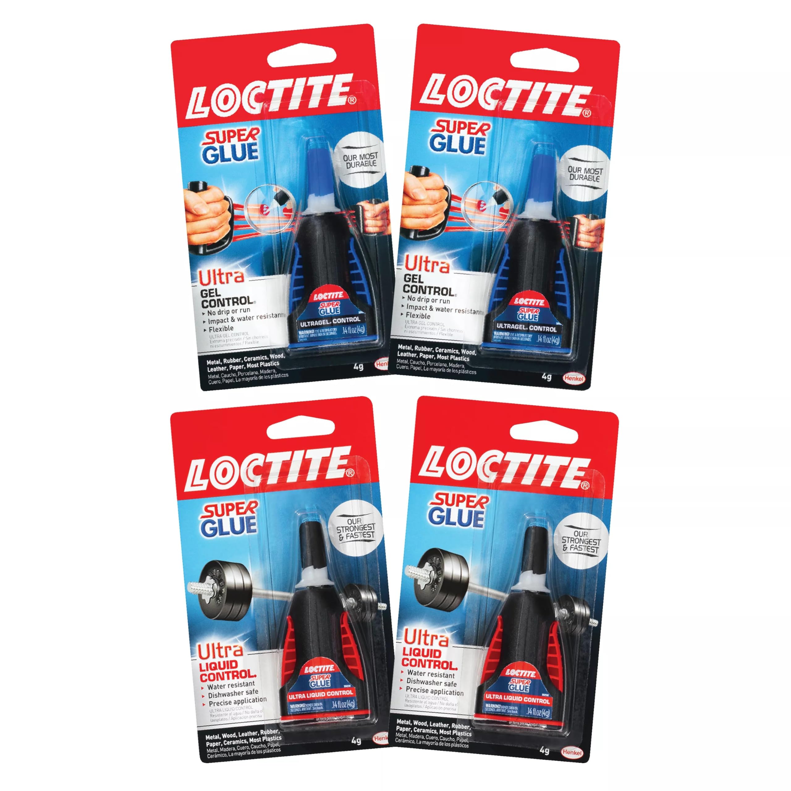 Loctite Super Glue Control Gel &amp; Ultra Liquid for Wood, Metal, Crafts, &amp; Repair, Cyanoacrylate Adhesive Instant Glue, Quick Dry - .14 fl Oz Bottle, Pack of 4