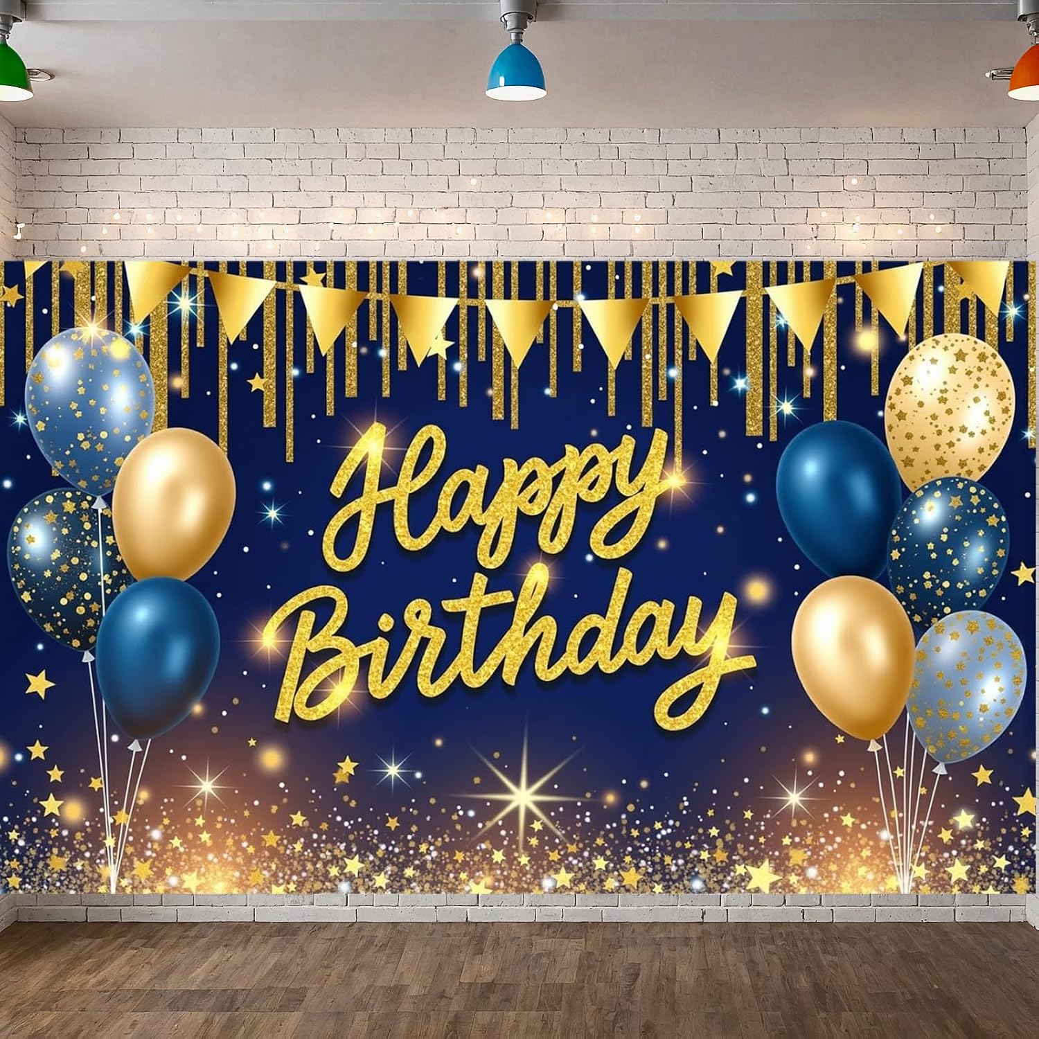 Navy Blue Gold Birthday Backdrop for Men Women Anniversary Birthday Party Supplies Decor Photo Booth Background Sign Hanging Banner Wall Decor (blue gold) image 5
