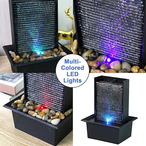Miniatura 21 de Pequeña fuente de mesa de relajación para interiores, función de cascada de meditación zen con luz LED de color y rocas naturales, cascada
