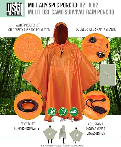 Vista 25 de USGI Industries Poncho de estilo militar Multi Uso Rip Stop Camuflaje Rain Poncho Marpat