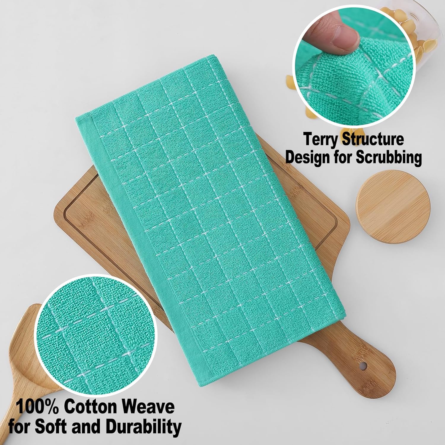 Homaxy 100% Cotton Terry Kitchen Dish Cloths, Ultra Soft and Absorbent Dish Towels for Kitchen, Suitable for Drying and Washing Dishes, 6 Pack, 12 x 12 Inches, Turquoise - Image 2