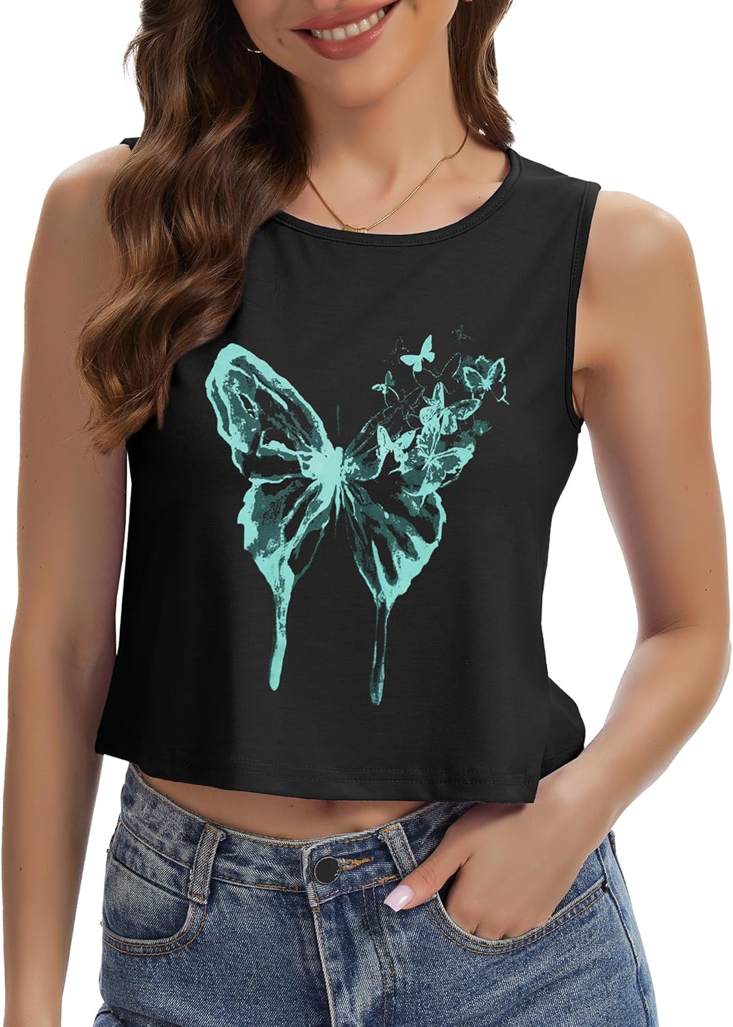 Womens Crop Tops Summer Casual Sleeveless Tank Loose Fit Basic Shirts - Image 3