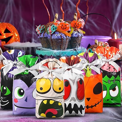 Miniatura 5 de Funrous 48 bolsas de regalo de Halloween con cordón para Halloween, bolsas de plástico para dulces, bolsas de regalo para fiesta de dulce o truco,