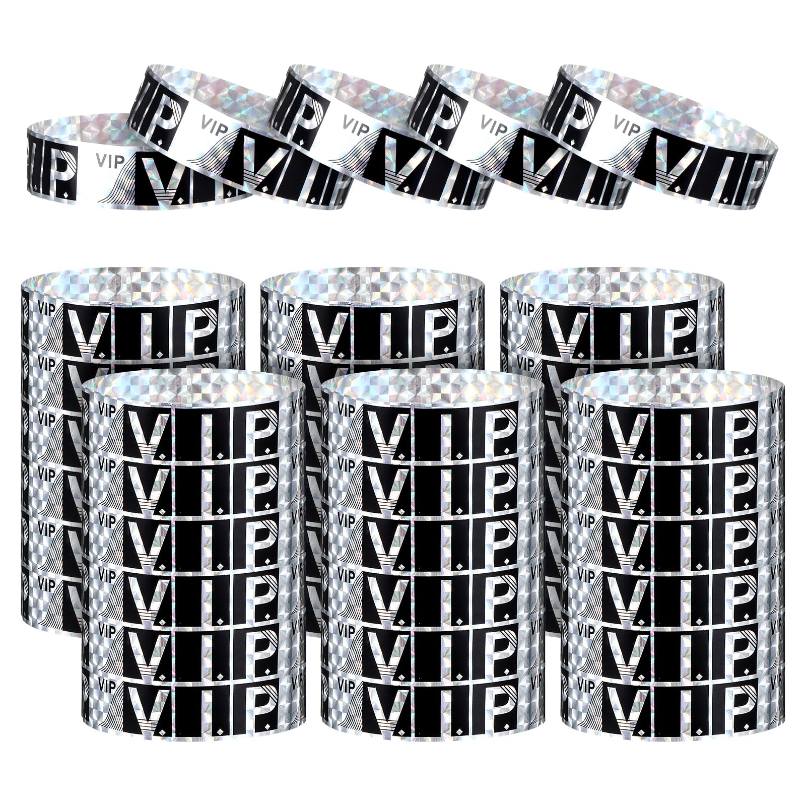 200 Pcs VIP Wristbands, Waterproof VIP Wristbands for Event, Laser Paper Wrist Bands Bracelets for Parties, Concerts, Festivals, Adhesive Closure (Silver)