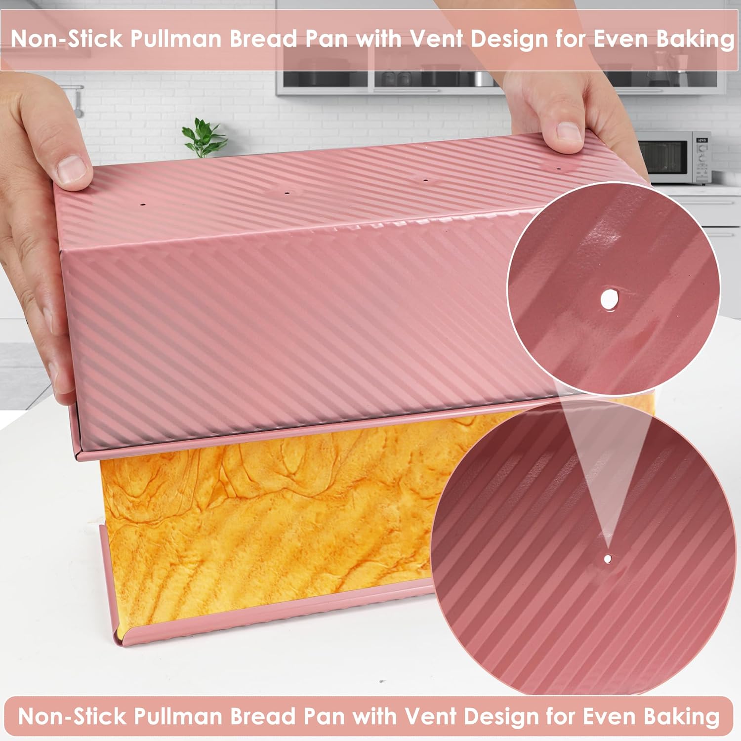 Premium Pink 13-inch Pullman Loaf Pan with Lid - Perfect for Baking Professional-Grade Sandwich Bread, PFOA & PTFE Free, Healthy & Stylish Non-Stick Bread Loaf Pan for Homemade Bread - Image 2