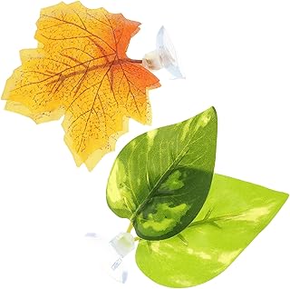 POPETPOP Ornamentos de Folha de Tanque de Peixes Cama de Folha de Peixe Rede de Folha de Peixe Bordo Ornamentos de Folha Verde Decorações de Folha de Aquário Decoração de Couro de Réptil