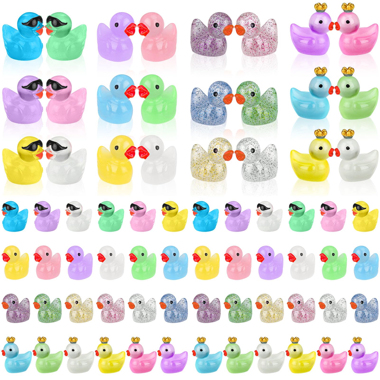 GSrenyu 48 Pack Mini Ducks Resin, Tiny Ducks Little Resin Ducks Glitter Miniature Figures Tiny Ducks, Plastic Colorful Mini Ducks Ornament Accessories for DIY Decoration, Pot Decoration