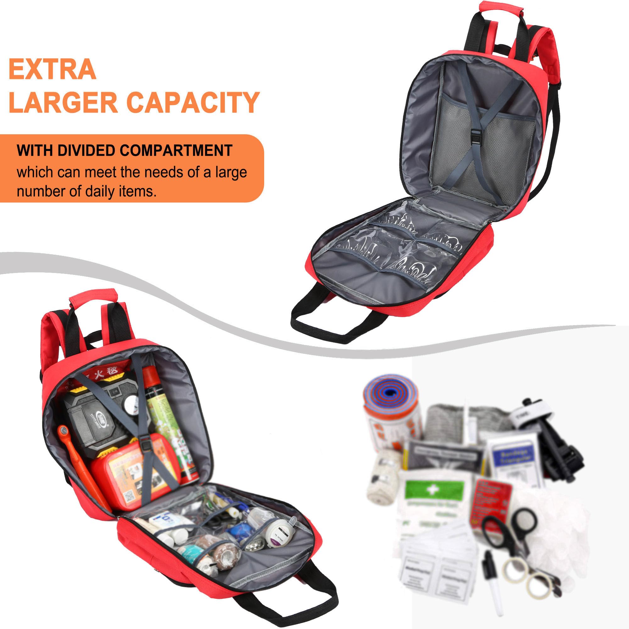 Zaino di pronto soccorso vuoto, zaino per primo soccorso, kit di emergenza medica, per casa, lavoro, EMT, escursionismo, viaggi, solo borsa (rosso)
