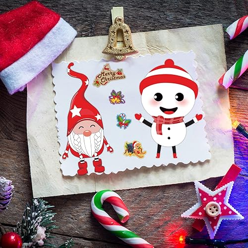 Miniatura 7 de Calcomanías navideñas para niños, 30 calcomanías para manualidades con cara y haz tus propias opciones