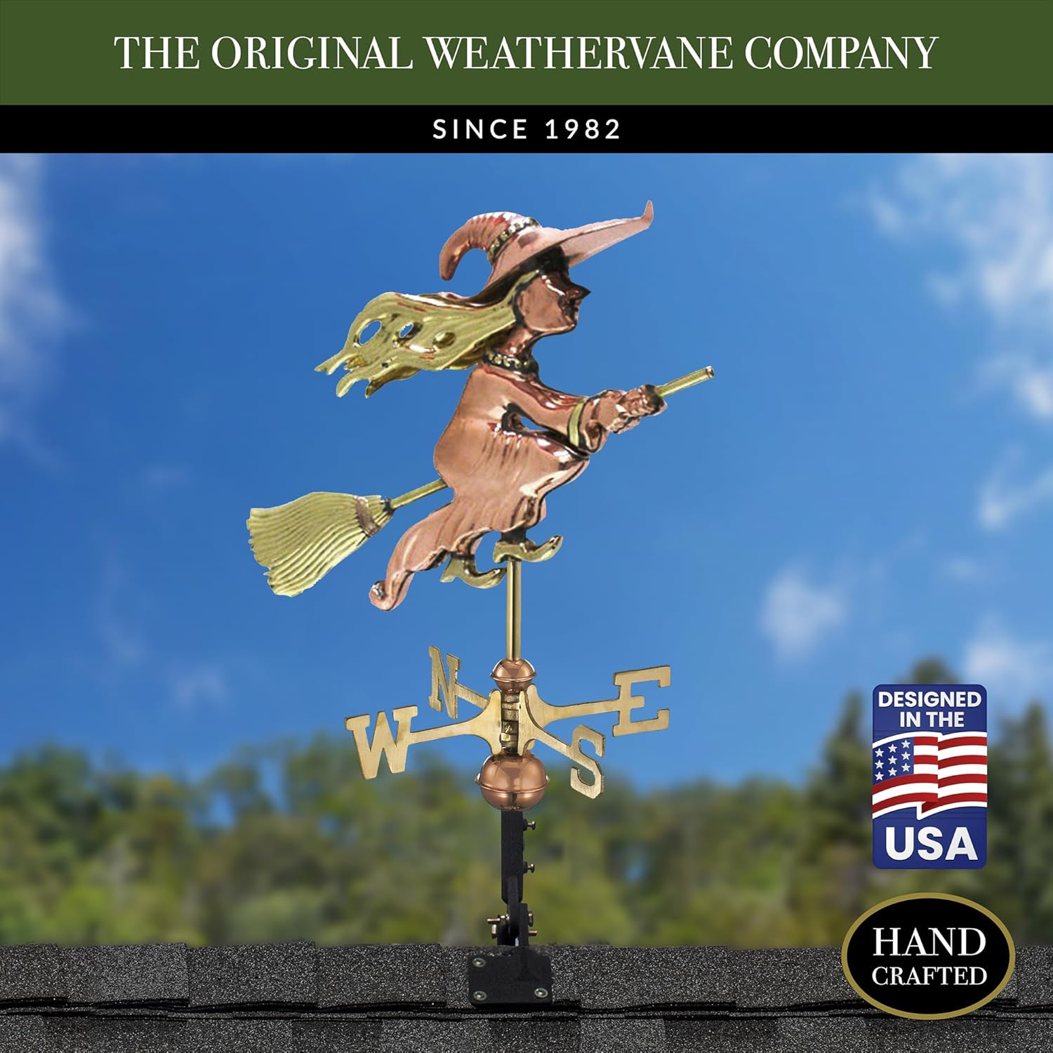 Good Directions Witch Weathervane with Roof Mount, Pure Copper